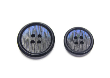Dark Navy Brushed Fancy Plastic Buttons , Black Coat Buttons With Four Eyes