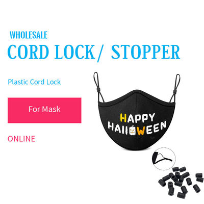 Black Color Plastic Cord Lock Stopper For Adjusted Face Mask Size
